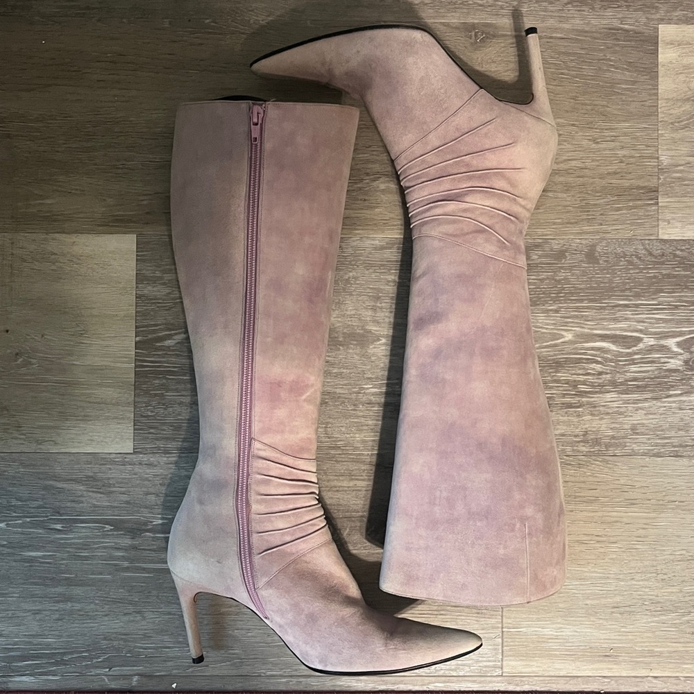 Christian Lacroix Suede Pointed Toe Stiletto Knee High Boots